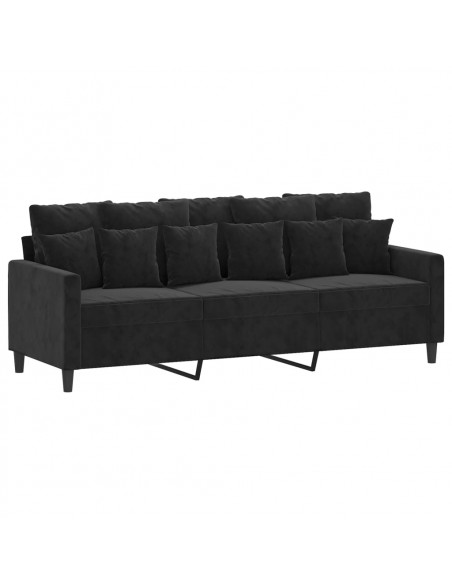 Set di Divani 3 pz con Cuscini Nero in Velluto