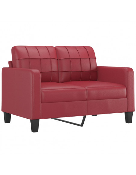 Set di Divani 3 pz con Cuscini Rosso Vino in Similpelle