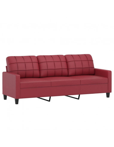 Set di Divani 3 pz con Cuscini Rosso Vino in Similpelle
