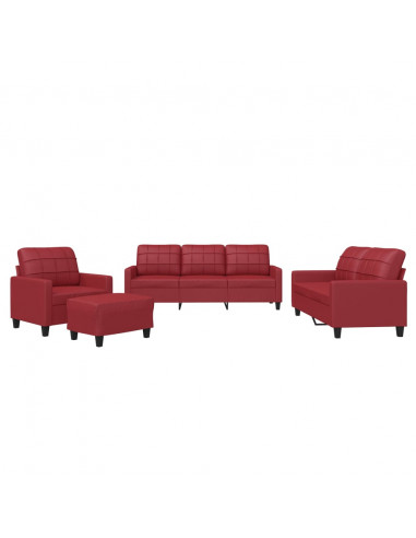 Set di Divani 4 pz con Cuscini Rosso Vino in Similpelle
