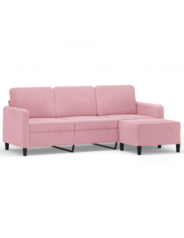 Divano a 3 Posti con Poggiapiedi rosa 180 cm in Velluto