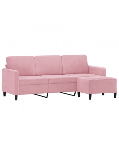 Divano a 3 Posti con Poggiapiedi rosa 180 cm in Velluto
