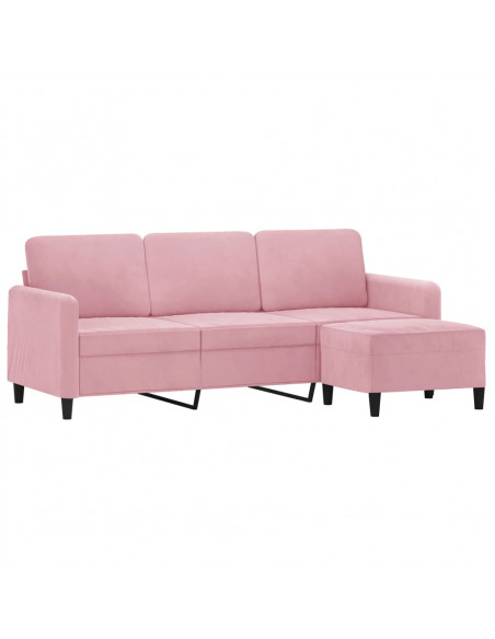 Divano a 3 Posti con Poggiapiedi rosa 180 cm in Velluto