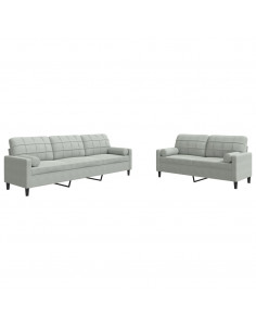 Set di Divani 2 pz con Cuscini e Rinforzi Grigio Chiaro Velluto 2