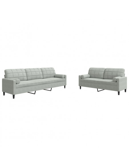 Set di Divani 2 pz con Cuscini e Rinforzi Grigio Chiaro Velluto