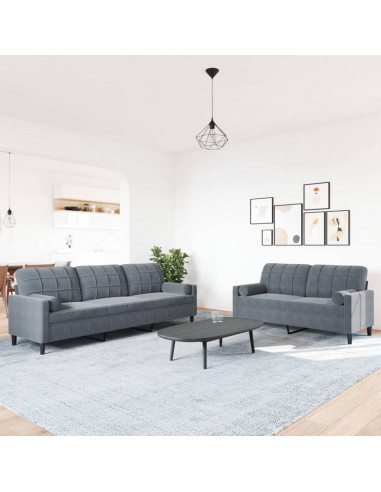Set di Divani 2 pz con Cuscini e Rinforzi Grigio Scuro Velluto