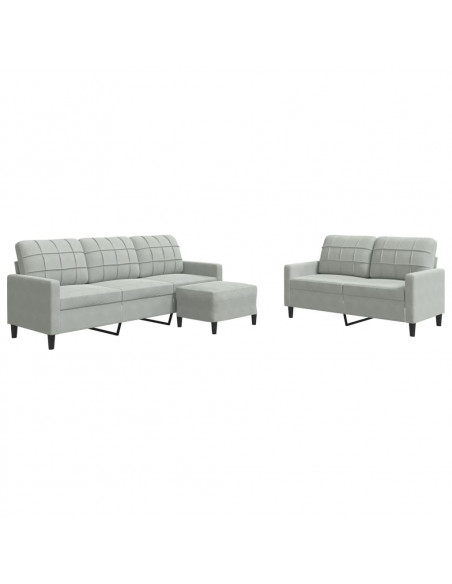 Set di Divani 3 pz con Cuscini Grigio Chiaro in Velluto