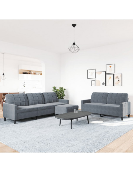 Set di Divani 3 pz con Cuscini Grigio Scuro in Velluto
