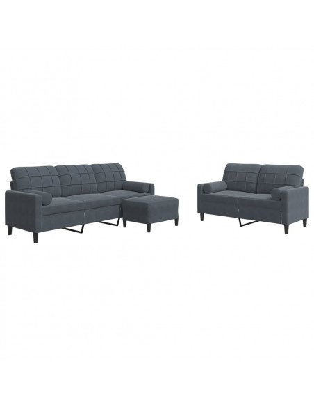 Set di Divani 3 pz con Cuscini Grigio Scuro in Velluto