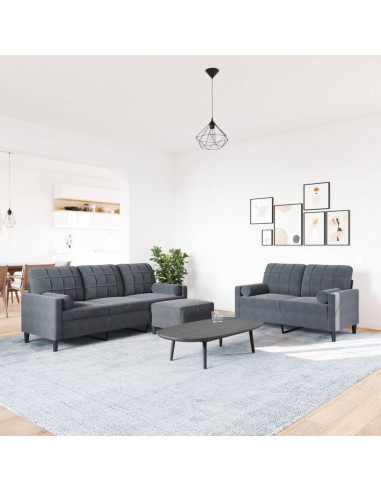 Set di Divani 3 pz con Cuscini Grigio Scuro in Velluto