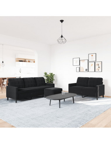 Set di Divani 3 pz con Cuscini Nero in Velluto