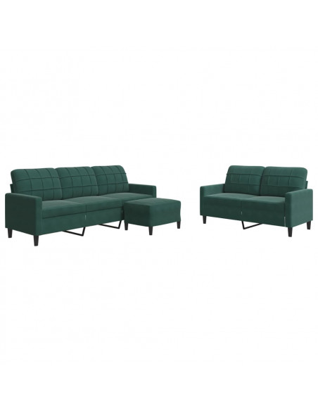 Set di Divani 3 pz con Cuscini Verde scuro in Velluto