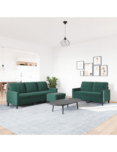 Set di Divani 3 pz con Cuscini Verde scuro in Velluto