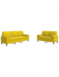 Set di Divani 2 pz con Cuscini e Rinforzi Giallo in Velluto 2