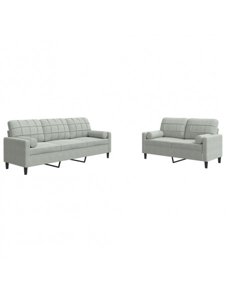 Set di Divani 2 pz con Cuscini e Rinforzi Grigio Chiaro Velluto