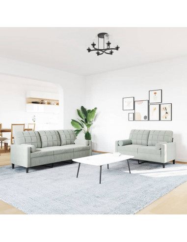 Set di Divani 2 pz con Cuscini e Rinforzi Grigio Chiaro Velluto