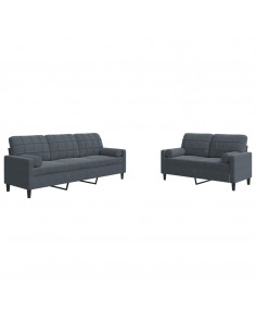 Set di Divani 2 pz con Cuscini e Rinforzi Grigio Scuro Velluto 2
