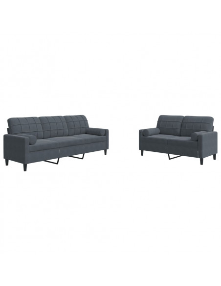 Set di Divani 2 pz con Cuscini e Rinforzi Grigio Scuro Velluto