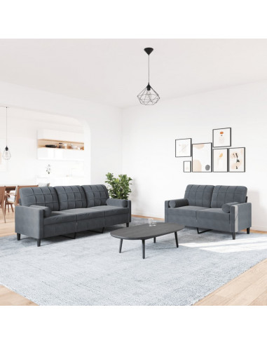 Set di Divani 2 pz con Cuscini e Rinforzi Grigio Scuro Velluto