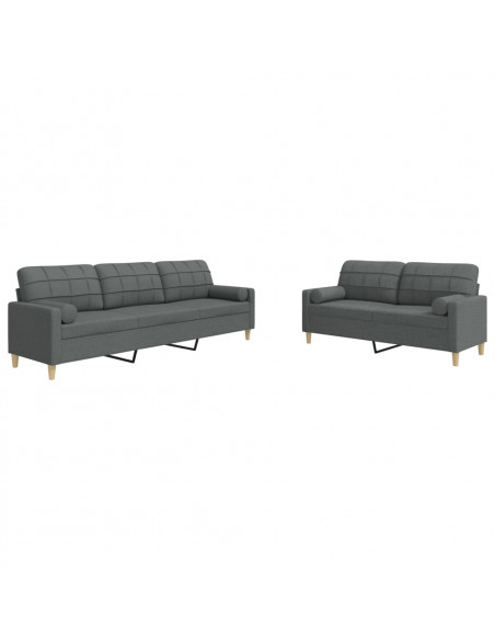 Set di Divani 2 pz con Cuscini Grigio Scuro in Tessuto
