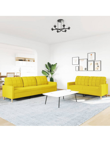 Set di Divani 2 pz Giallo Chiaro in Tessuto