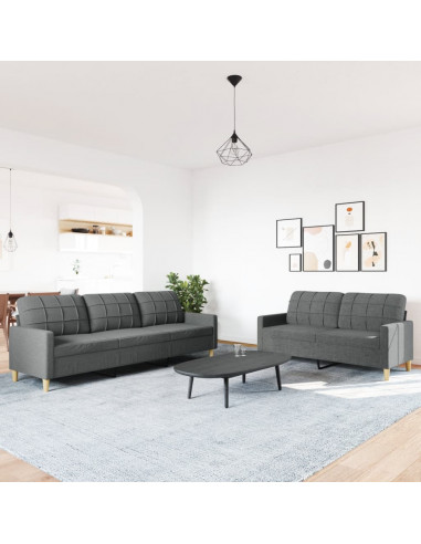 Set di Divani 2 pz Grigio Scuro in Tessuto
