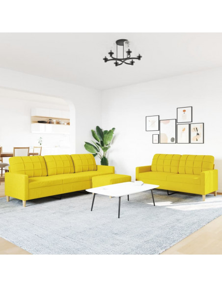 Set di Divani 3 pz con Poggiapiedi Giallo Chiaro in Tessuto