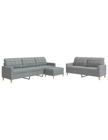 Set di Divani 3 pz con Poggiapiedi Grigio Chiaro in Tessuto