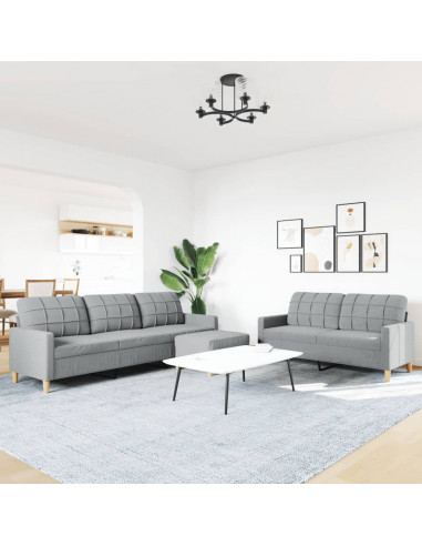 Set di Divani 3 pz con Poggiapiedi Grigio Chiaro in Tessuto