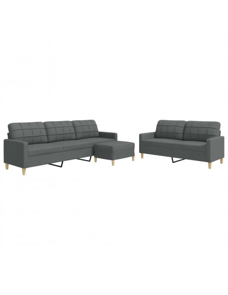 Set di Divani 3 pz con Poggiapiedi Grigio Scuro in Tessuto
