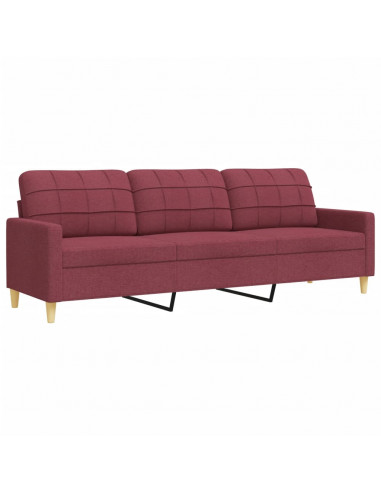 Set di Divani 3 pz con Poggiapiedi Rosso Vino in Tessuto