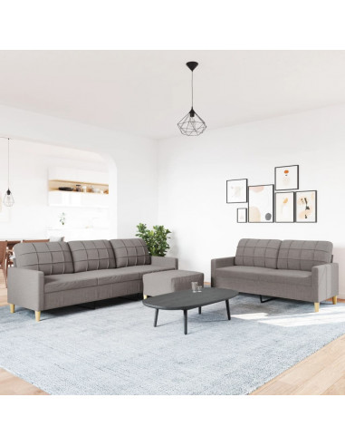 Set di Divani 3 pz con Poggiapiedi Tortora in Tessuto