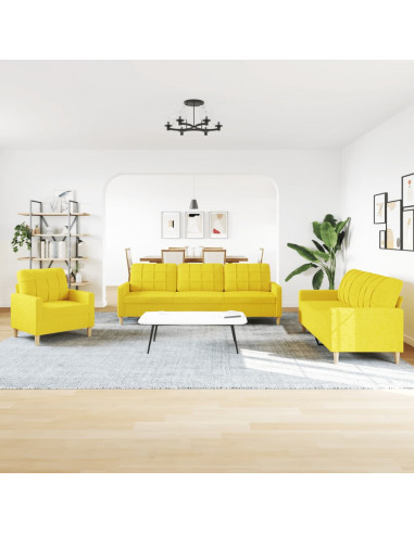 Set di Divani 3 pz Giallo Chiaro in Tessuto