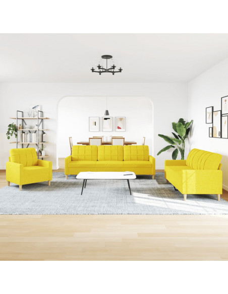 Set di Divani 3 pz Giallo Chiaro in Tessuto