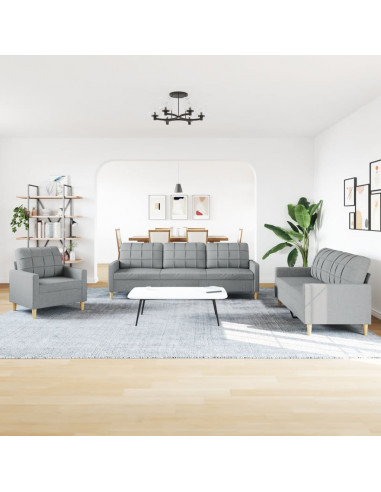 Set di Divani 3 pz Grigio Chiaro in Tessuto