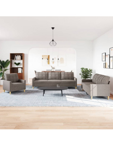 Set di Divani 3 pz Tortora in Tessuto