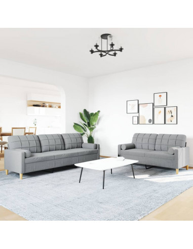 Set Divani 2 pz con Cuscini Decorativi Grigio Chiaro in Tessuto