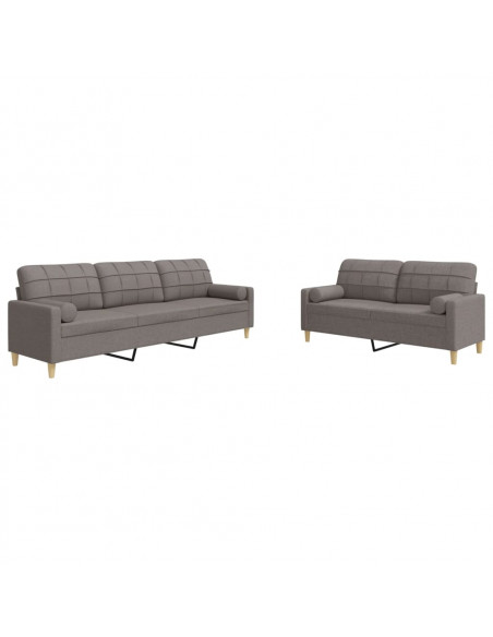 Set Divani 2 pz con Cuscini Decorativi Tortora in Tessuto