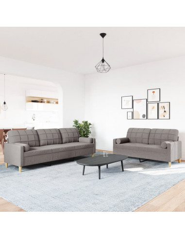 Set Divani 2 pz con Cuscini Decorativi Tortora in Tessuto