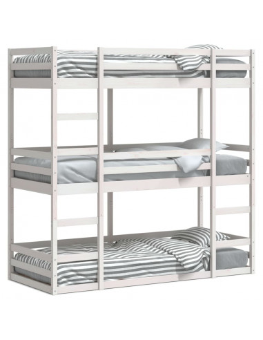 Letto a Castello Triplo Bianco 80x200 cm Legno Massello di Pino