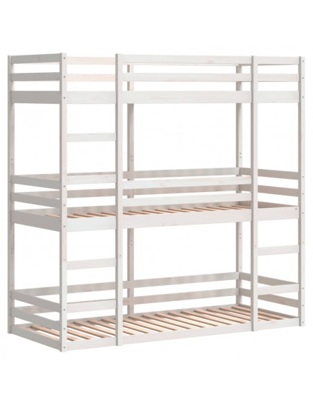 Letto a Castello Triplo Bianco 80x200 cm Legno Massello di Pino