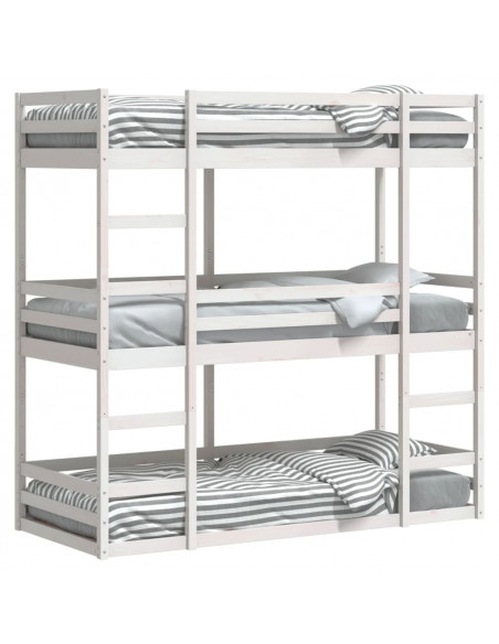 Letto a Castello Triplo Bianco 80x200 cm Legno Massello di Pino
