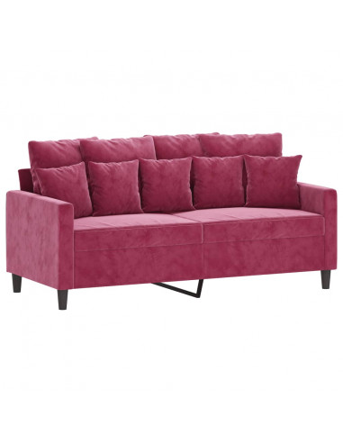 Set di Divani 3 pz con Cuscini Rosso Vino in Velluto