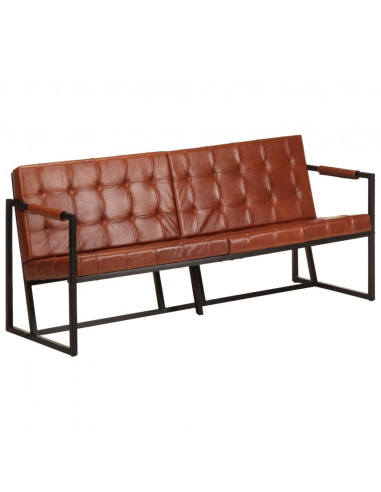 Divano a 3 Posti Marrone in Vera Pelle di Capra