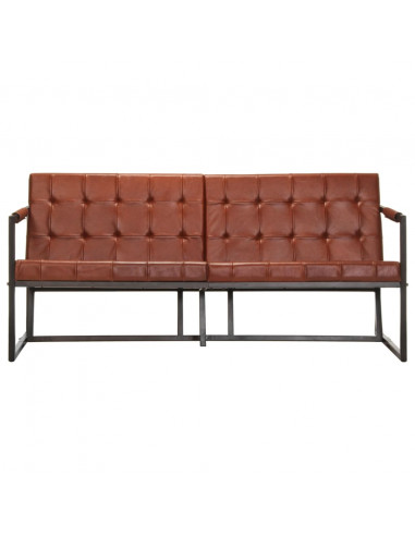 Divano a 3 Posti Marrone in Vera Pelle di Capra