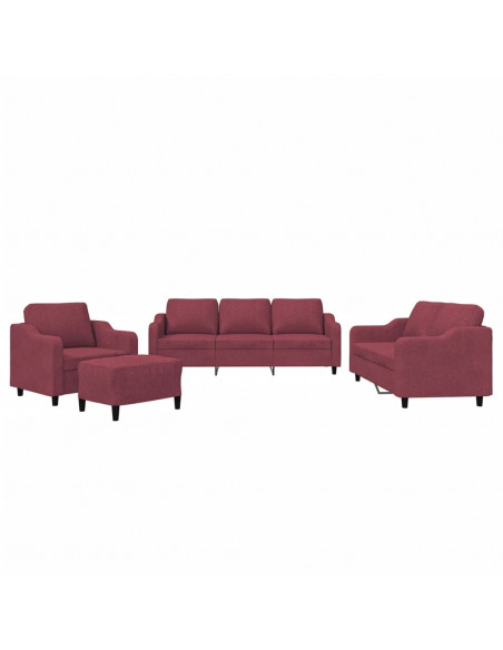 Set di Divani 4 pz con Cuscini Rosso Vino in Tessuto