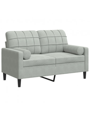 Divano a 2 Posti con Cuscini Grigio Chiaro 120 cm in Velluto