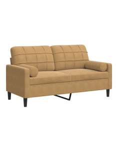 Divano a 2 Posti con Cuscini Marrone 140 cm in Velluto 2