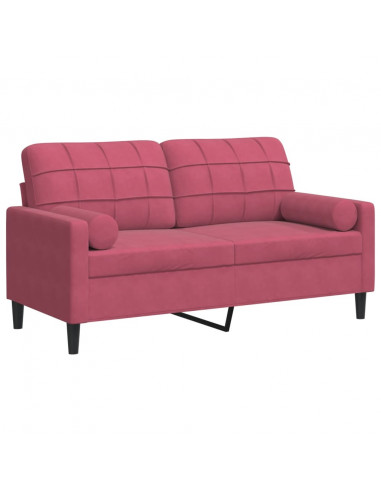 Divano a 2 Posti con Cuscini Rosso Vino 140 cm in Velluto