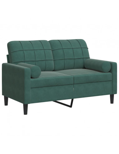 Divano a 2 Posti con Cuscini Verde Scuro 120 cm in Velluto